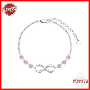 Sterling Silver Infinity Link Bracelet with 12 Birthstones Adjustable Daughter